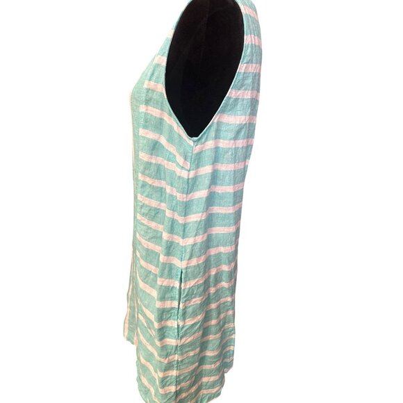 Sigrid Olsen 100% Linen Striped Sleeveless Shift Dress In Mint & White Size L - Picture 3 of 4